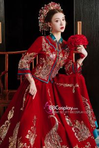 Đồ Cưới Phong Cách Trung Hoa Mẫu Đỏ Xanh Đính Cườm Long Phụng 2024