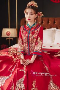 Đồ Cưới Phong Cách Trung Hoa Mẫu Đỏ Xanh Đính Cườm Long Phụng 2024