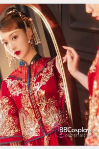 Đồ Cưới Phong Cách Trung Hoa Mẫu Đỏ Xanh Đính Cườm Long Phụng 2024