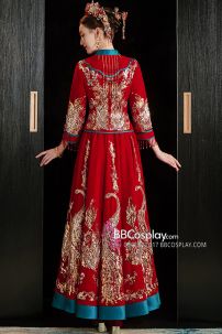 Đồ Cưới Phong Cách Trung Hoa Mẫu Đỏ Xanh Đính Cườm Long Phụng 2024