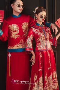 Đồ Tân Lang - Mẫu Đỏ Xanh Đính Cườm Long Phụng 2024