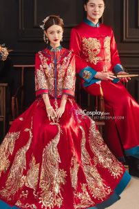 Hỷ Phục Tân Nương -  Mẫu Đỏ Xanh Đính Cườm Long Phụng 2024