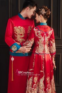 Hỷ Phục Tân Nương -  Mẫu Đỏ Xanh Đính Cườm Long Phụng 2024