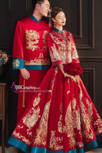 Hỷ Phục Tân Nương -  Mẫu Đỏ Xanh Đính Cườm Long Phụng 2024