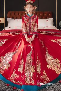 Hỷ Phục Tân Nương -  Mẫu Đỏ Xanh Đính Cườm Long Phụng 2024