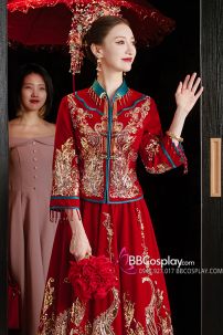 Hỷ Phục Tân Nương -  Mẫu Đỏ Xanh Đính Cườm Long Phụng 2024