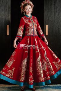 Hỷ Phục Tân Nương -  Mẫu Đỏ Xanh Đính Cườm Long Phụng 2024