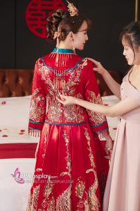 Hỷ Phục Tân Nương -  Mẫu Đỏ Xanh Đính Cườm Long Phụng 2024