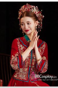 Hỷ Phục Tân Nương -  Mẫu Đỏ Xanh Đính Cườm Long Phụng 2024