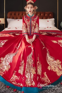 Hỷ Phục Tân Nương -  Mẫu Đỏ Xanh Đính Cườm Long Phụng 2024