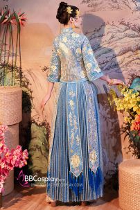 Hỉ Phục Tân Nương Tone Xanh Dương Cặp Long Phục Mới 2024