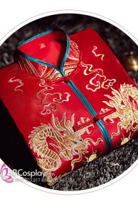 Đồ Tân Lang - Mẫu Đỏ Thêu Rồng Vàng Và Sóng Biển Viền Xanh Dương