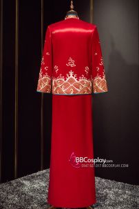 Đồ Tân Lang - Mẫu Đỏ Thêu Rồng Vàng Và Sóng Biển Viền Xanh Dương