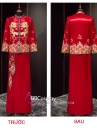 Trang Phục Tân Lang - Mẫu Đỏ Thêu Rồng Vàng Và Sóng Biển Viền Xanh Dương