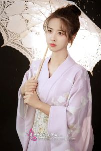 Yukata Tím Nhạt Hoa Bướm Trắng Tặng Kèm Thắt Lưng