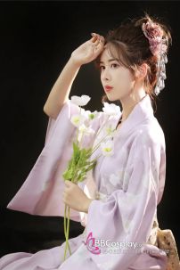 Yukata Tím Nhạt Hoa Bướm Trắng Tặng Kèm Thắt Lưng