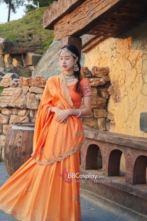 Trang Phục Sari Ấn Độ Cam Viền Nhũ Vàng
