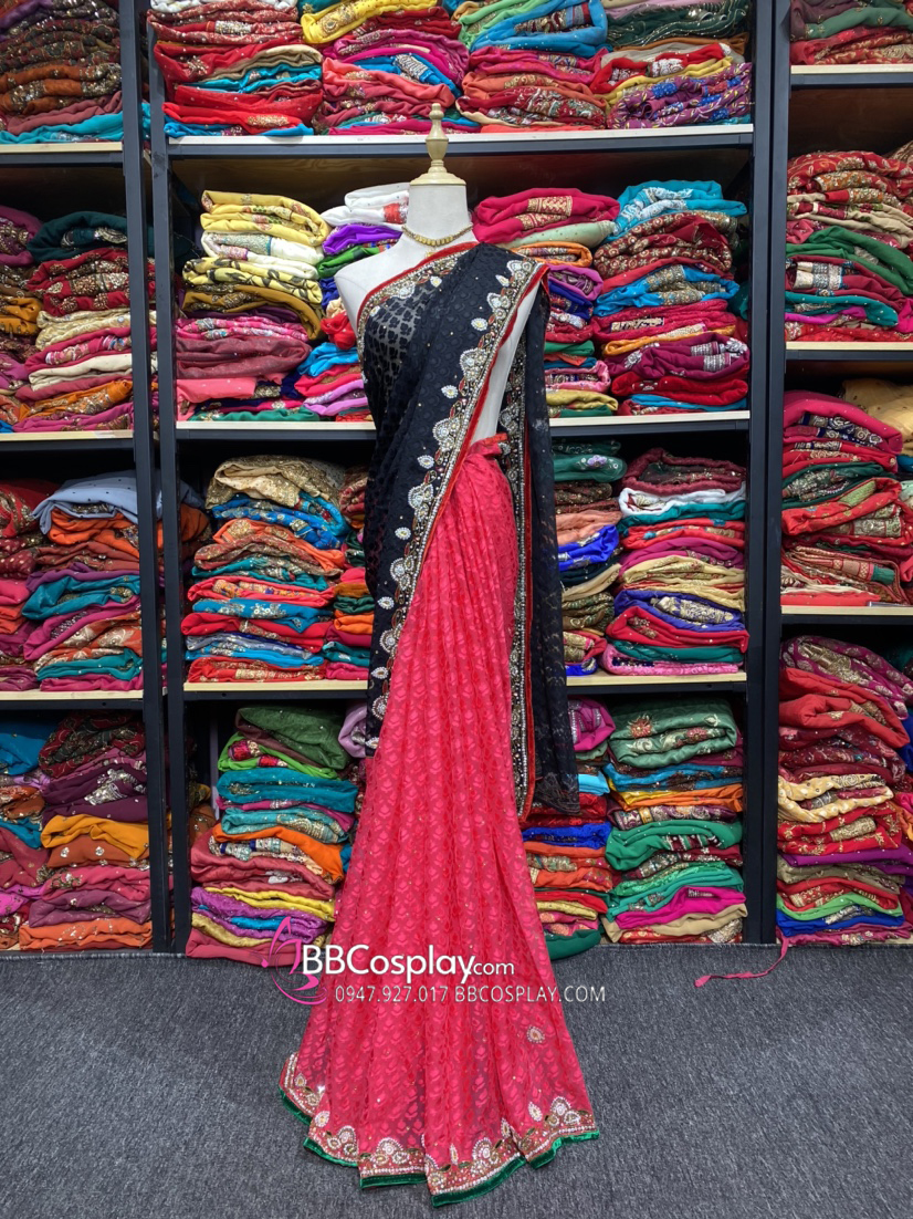 Trang Phục Sari Ấn Độ Đỏ Đen