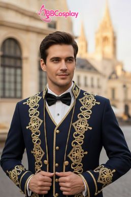 Vest Hoàng Gia Vest Màu Xanh Nave Hoạ Tiết Thêu Chỉ Vàng