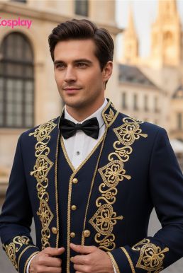 Vest Hoàng Gia Vest Màu Xanh Nave Hoạ Tiết Thêu Chỉ Vàng