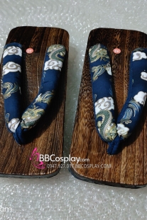 Guốc Gỗ Geta Bản Gỗ Quai Xanh Vân Mây Cho Nam