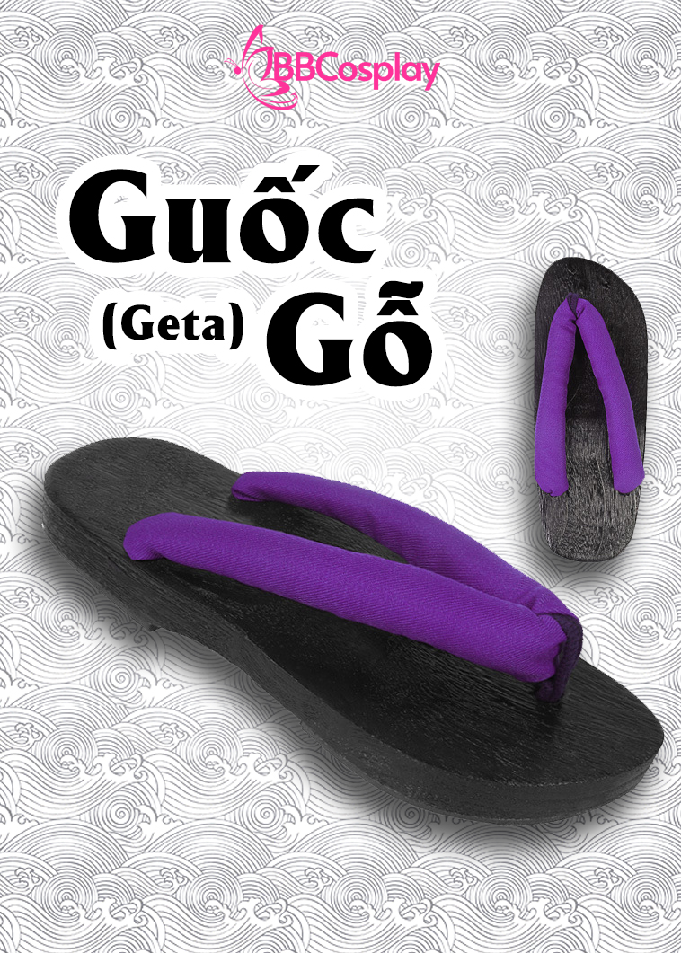 Guốc Gỗ Geta Bản Gỗ Nâu Đế Thấp Quai Quai Tím Các Mẫu