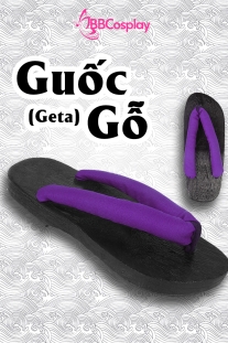 Guốc Gỗ Geta Bản Gỗ Nâu Đế Thấp Quai Quai Tím Các Mẫu