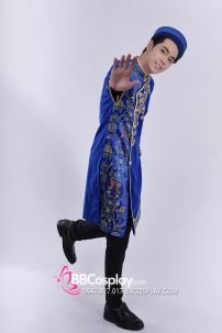 Áo Dài Nam Xanh Dương Hoạ Tiết Vẽ Tay Vân Mây