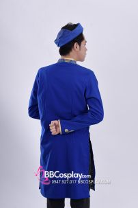 Áo Dài Nam Xanh Dương Hoạ Tiết Vẽ Tay Vân Mây