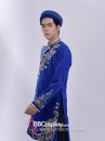 Áo Dài Nam Xanh Dương Hoạ Tiết Vẽ Tay Vân Mây