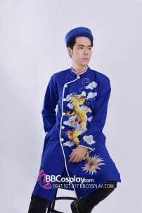 Áo Dài Nam Xanh Dương Rồng Vàng