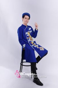 Áo Dài Nam Xanh Dương Rồng Vàng