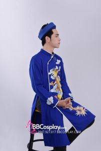 Áo Dài Nam Xanh Dương Rồng Vàng