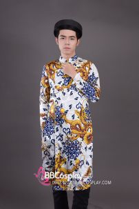 Áo Dài Nam Trắng Gấm Rồng Xanh