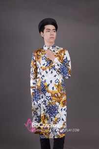 Áo Dài Nam Trắng Gấm Rồng Xanh