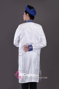 Áo Dài Nam Trắng Viền Xanh Gấm