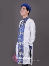 Áo Dài Nam Trắng Viền Xanh Gấm