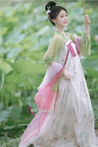 Hán Phục Chiết Ngực Lục Liên Bạch Hà