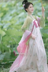 Hán Phục Chiết Ngực Lục Liên Bạch Hà