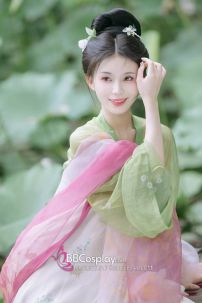 Hán Phục Chiết Ngực Lục Liên Bạch Hà