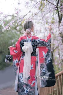 Furisode Kimono Momo No Umi - Sóng Và Hoàng Hôn