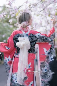 Furisode Kimono Momo No Umi - Sóng Và Hoàng Hôn