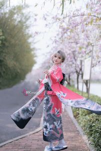 Furisode Kimono Momo No Umi - Sóng Và Hoàng Hôn