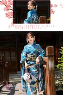 Furisode Kimono Zashu Tazo - Xanh Sóng Biển Và Đàn Hạc