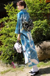 Furisode Kimono Zashu Tazo - Xanh Sóng Biển Và Đàn Hạc