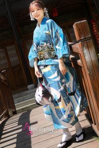 Furisode Kimono Zashu Tazo - Xanh Sóng Biển Và Đàn Hạc
