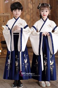 Đồ Môn Sinh Nhà Tống Cho Trẻ Em Áo Trắng Váy Xanh Thêu Mao Tước