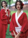 Áo Yukata Đỏ Trơn Cổ Trắng Tặng Kèm Thắt Lưng