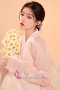 Hanbok Hàn Quốc Hiện Đại Áo Hồng Váy Trắng Pastel