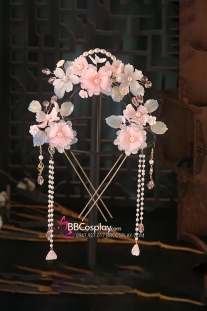 Bộ 5 Món Trâm Cài Cổ Trang Bướm Hồng Hoa Nhẹ Nhàng